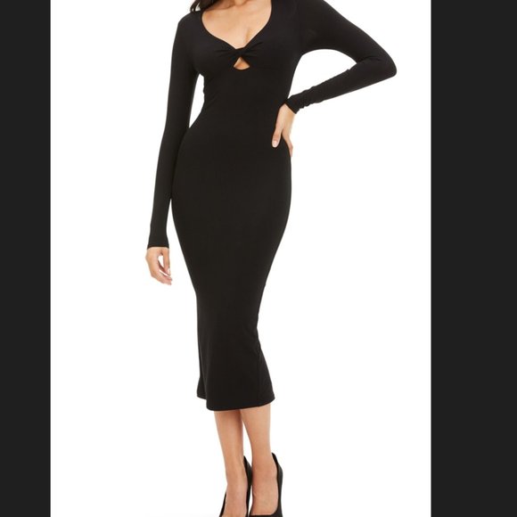 Good American Dresses & Skirts - Good American Black Twist Peekaboo Long Sleeve Midi Dress Size 4